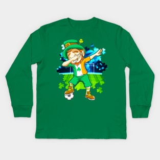 Soccer Dabbing Leprechaun Irish St Patricks Day Kids Long Sleeve T-Shirt